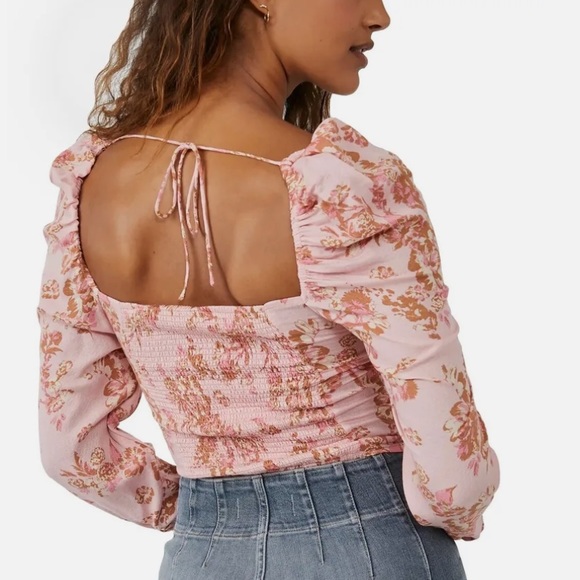 FREE PEOPLE HILLARY PINK FLORAL TOP LARGE - Picture 2 of 7